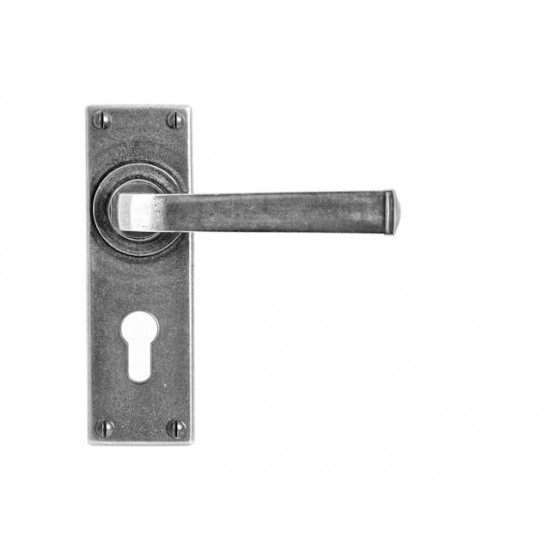 Finesse Design Allendale Range Euro Lock Door Handle on a Backplate Set in Pewter