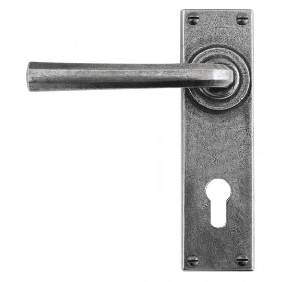 Finesse Design Tunstall Range Large Euro Lock Door Handle on a Back Plate in Pewter