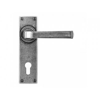 Finesse Design Allendale Range Euro Lock Long Door Handle on a Backplate Set in Pewter